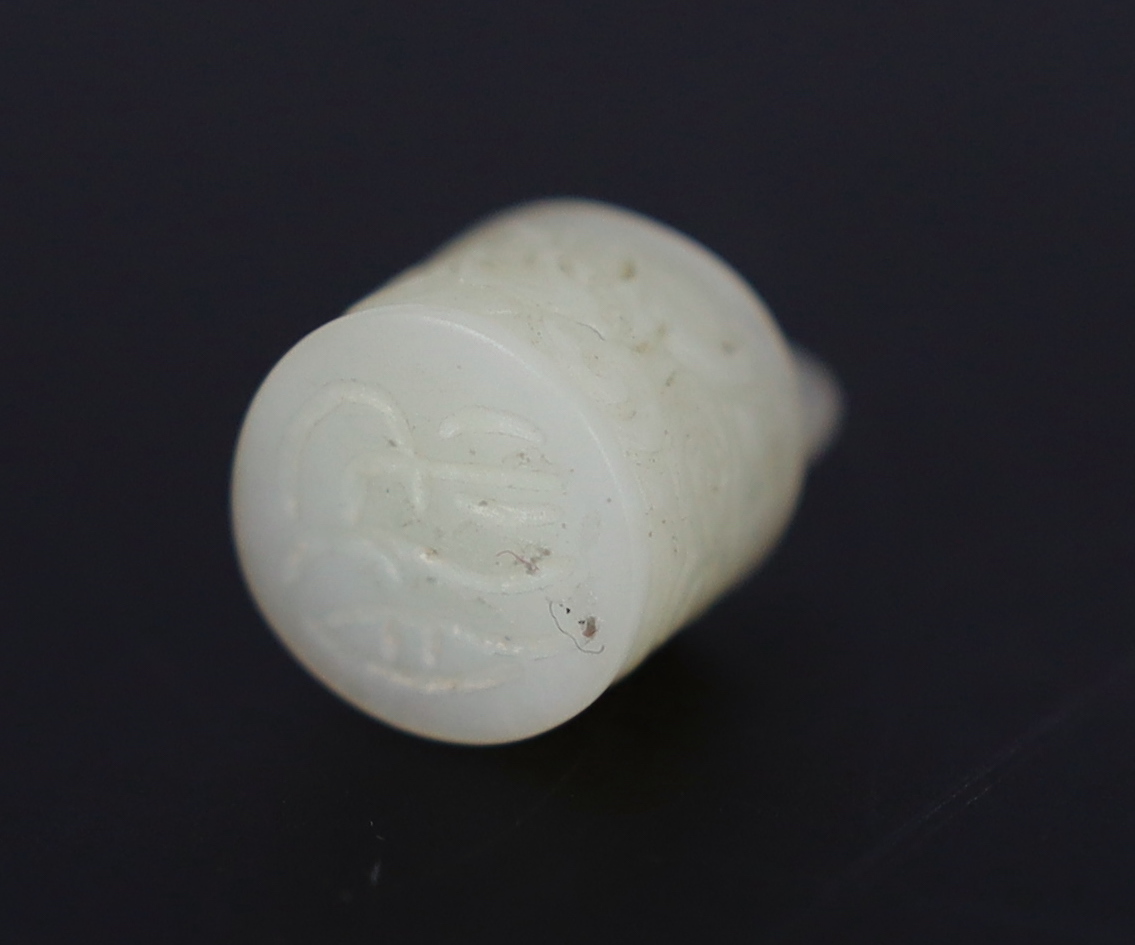 A Chinese miniature white jade seal of archaic bronze bell form, late Qing dynasty